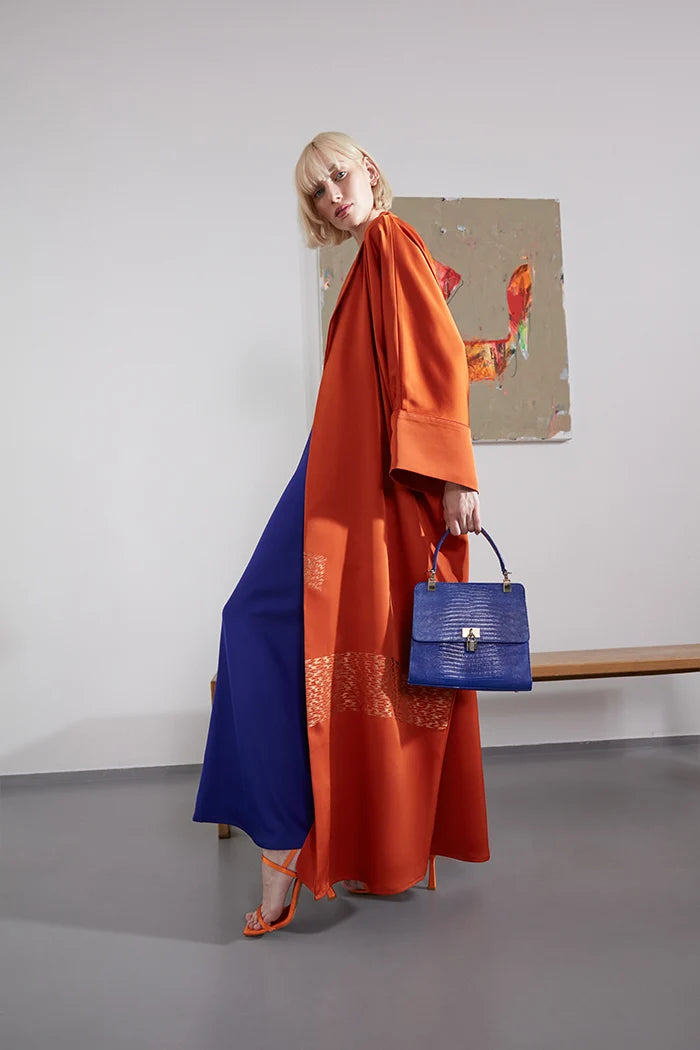 SHAWL COLLAR ART INSPIRED ORANGE LUXURY ABAYA A2204-O-MDS
