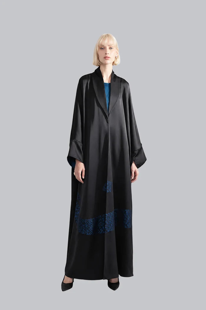 SHAWL COLLAR ART INSPIRED BLACK LUXURY ABAYA A2204-B-MDS