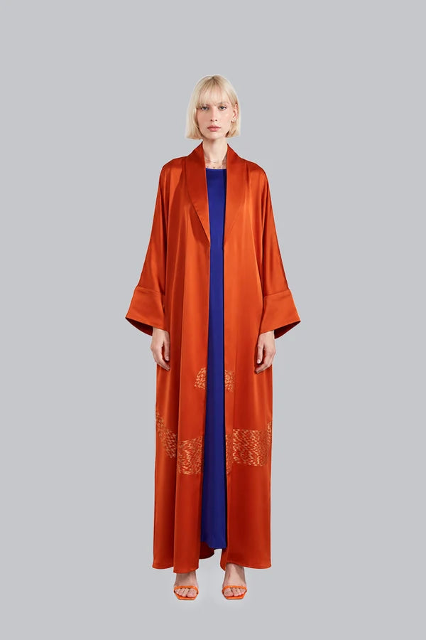 SHAWL COLLAR ART INSPIRED ORANGE LUXURY ABAYA A2204-O-MDS