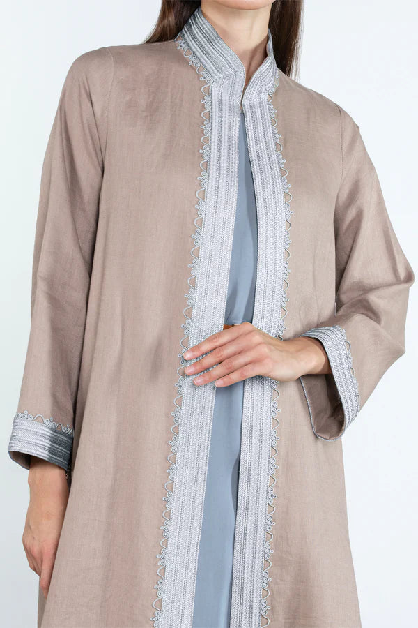 SM2512-BEIGE MODERN ELEGANCE LINEN ABAYA