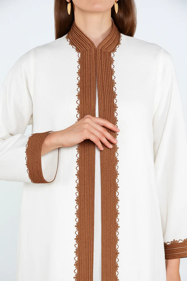 SM2512-WHITE MODERN ELEGANCE LINEN ABAYA