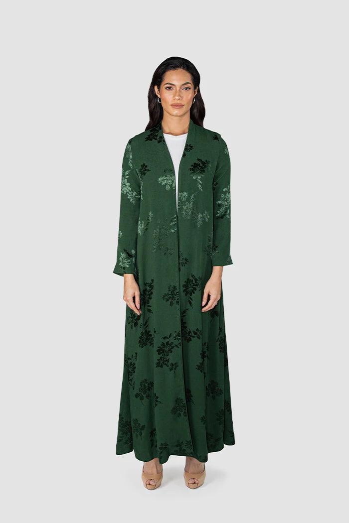RTWS2505-RG ROYAL GREEN AUTUMN BLOOM JACQUARD ABAYA