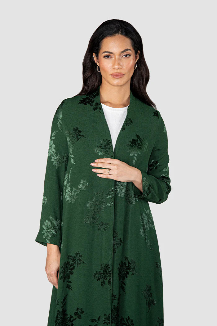 RTWS2505-RG ROYAL GREEN AUTUMN BLOOM JACQUARD ABAYA