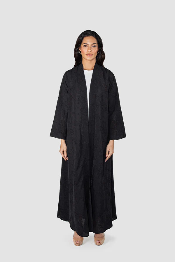 RTW2401 – SAKURA BLOSSOM JACQUARD LINEN ABAYA