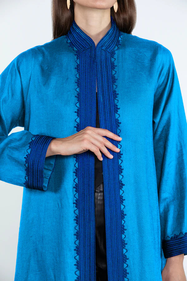 SM2512-DEEP SKY BLUE MODERN ELEGANCE LINEN ABAYA