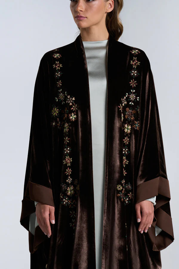 DC2407BRN EXCLUSIVE HAUTE COUTURE- TIMELESS HERITAGE VELVET BROWN ABAYA