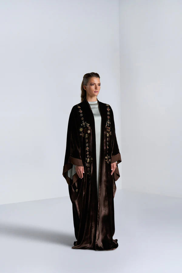 DC2407BRN EXCLUSIVE HAUTE COUTURE- TIMELESS HERITAGE VELVET BROWN ABAYA