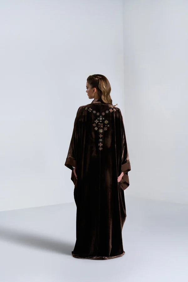 DC2407BRN EXCLUSIVE HAUTE COUTURE- TIMELESS HERITAGE VELVET BROWN ABAYA