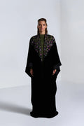 DC2408BLK EXCLUSIVE HAUTE COUTURE- MYSTICAL BLOOM VELVET BLACK ABAYA
