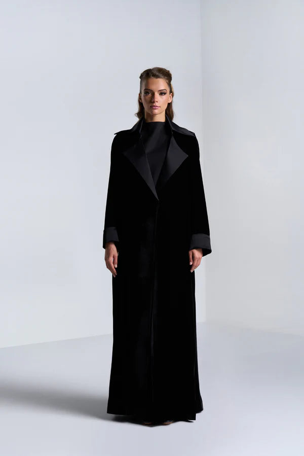 DC2405V NOBLE SILHOUETTE VELVET BLACK SUIT JACKET CUT ABAYA