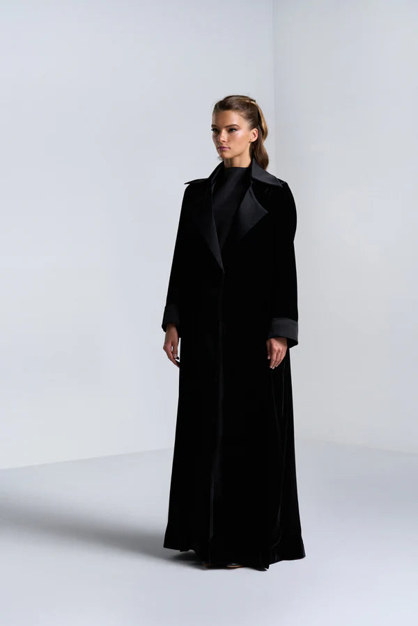 DC2405V NOBLE SILHOUETTE VELVET BLACK SUIT JACKET CUT ABAYA