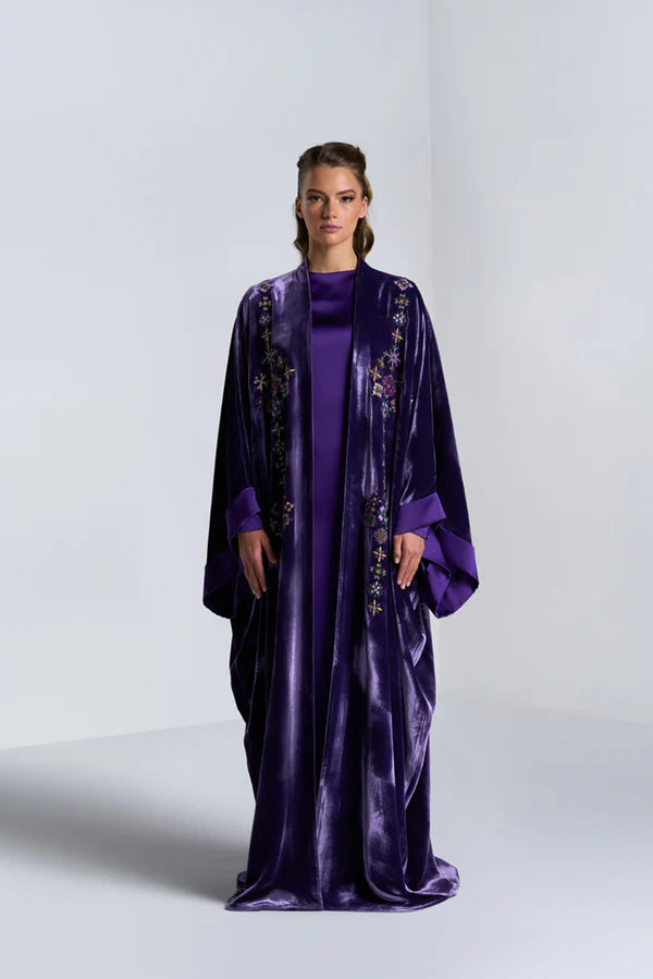 DC2407PRL EXCLUSIVE HAUTE COUTURE- MAJESTY IN BLOOM VELVET PURPLE ABAYA
