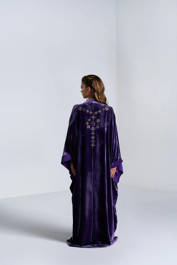 DC2407PRL EXCLUSIVE HAUTE COUTURE- MAJESTY IN BLOOM VELVET PURPLE ABAYA