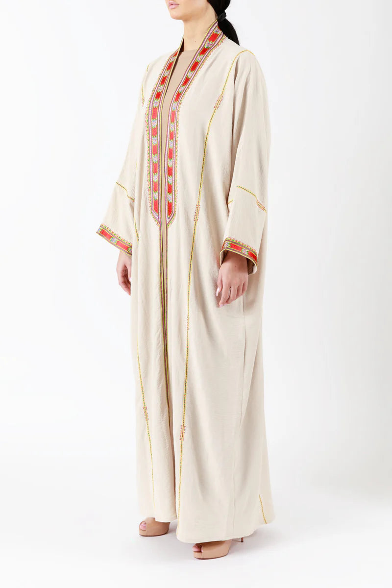 HANDCRAFTED EMBROIDERED BEIGE ABAYA ODPMC003