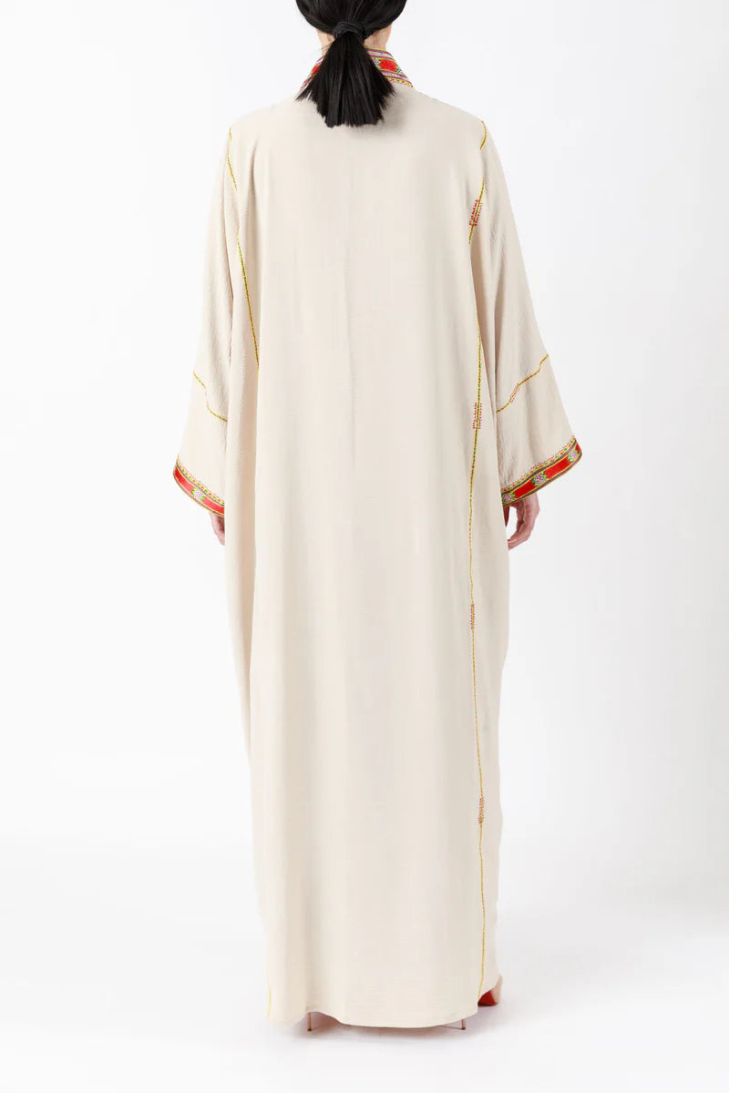 HANDCRAFTED EMBROIDERED BEIGE ABAYA ODPMC003