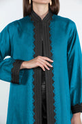 SM2512-TEAL BLUE MODERN ELEGANCE LINEN ABAYA
