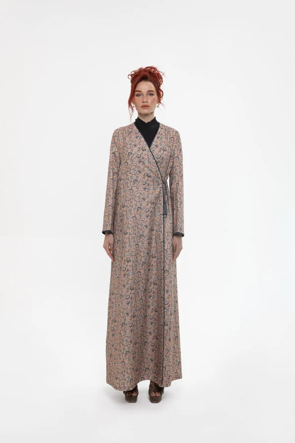 SM2411-BEIGE FLORAL FANTASY A-LINE ABAYA