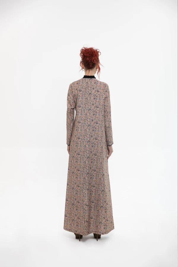 SM2411-BEIGE FLORAL FANTASY A-LINE ABAYA