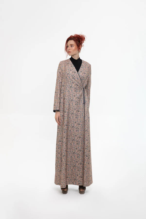 SM2411-BEIGE FLORAL FANTASY A-LINE ABAYA