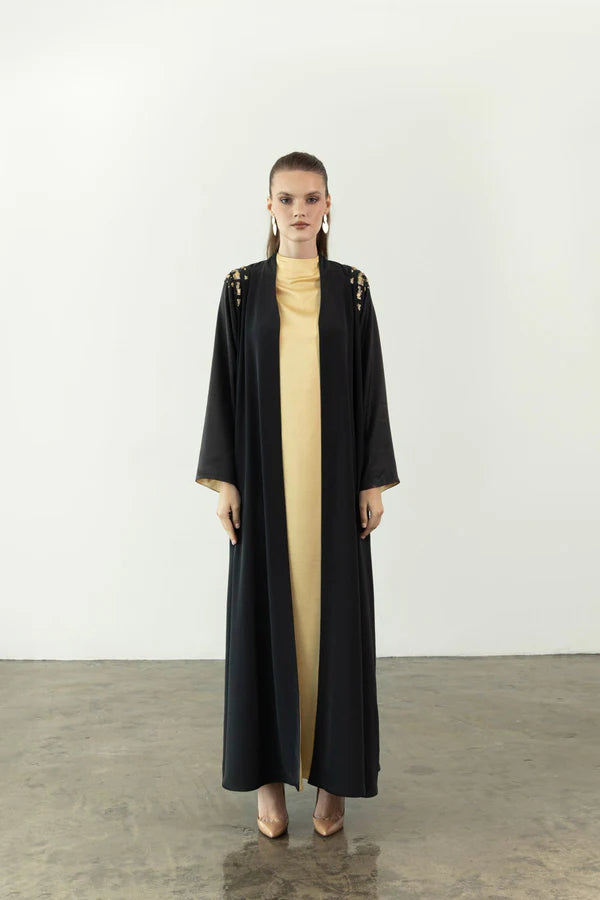 EAA2402 CLASSIC BLACK EMBROIDERED ABAYA