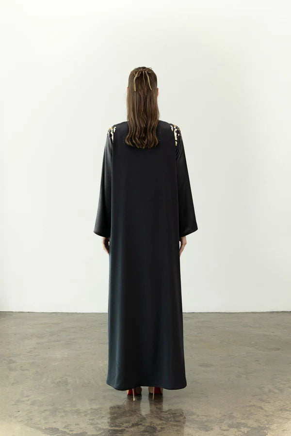 EAA2402 CLASSIC BLACK EMBROIDERED ABAYA