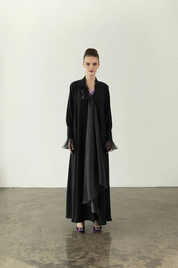 EAA2407 ORGANZA DRAPE FLARE ABAYA