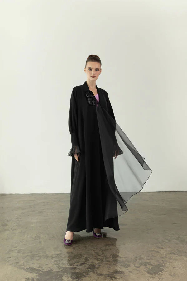 EAA2407 ORGANZA DRAPE FLARE ABAYA