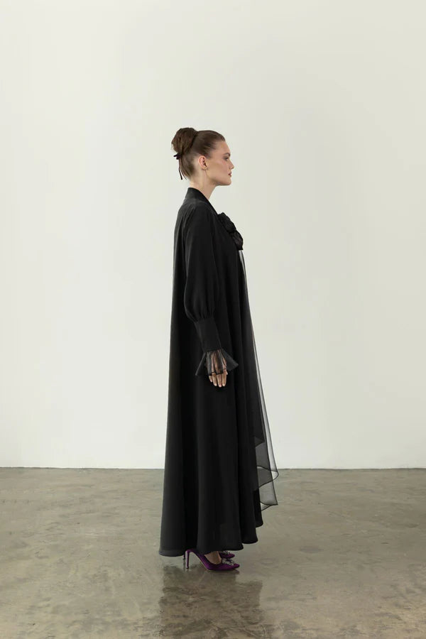 EAA2407 ORGANZA DRAPE FLARE ABAYA