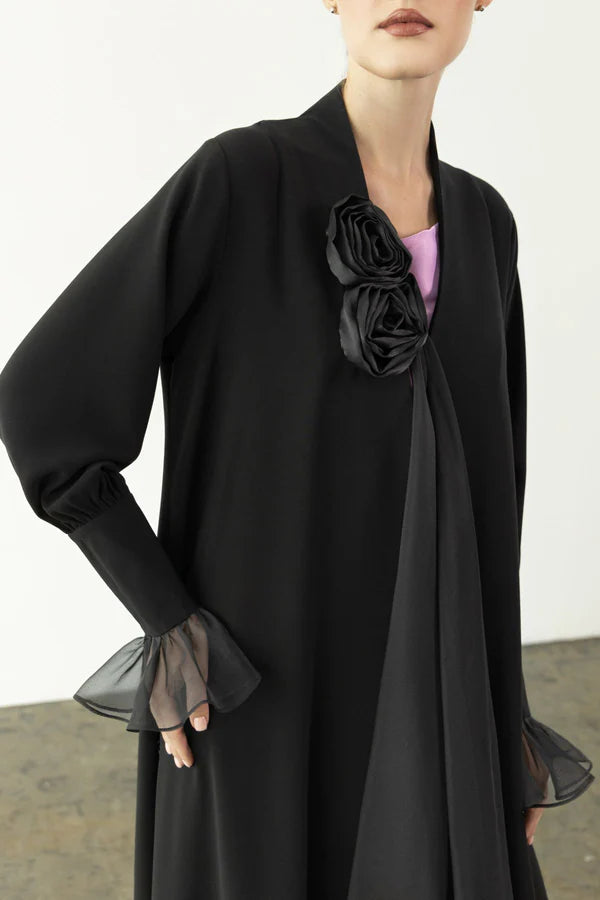 EAA2407 ORGANZA DRAPE FLARE ABAYA