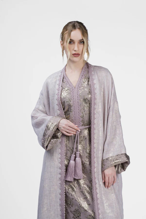 RMDB2401-PINK SOFT ROSE KIMONO ABAYA- FULL SET
