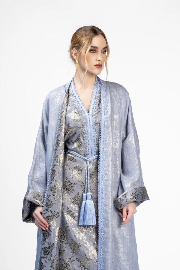 RMDB2401-LVDR STEEL SERENITY KIMONO ABAYA- FULL SET