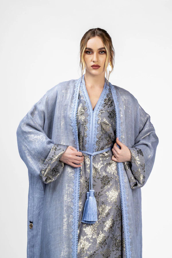 RMDB2401-LVDR STEEL SERENITY KIMONO ABAYA- FULL SET