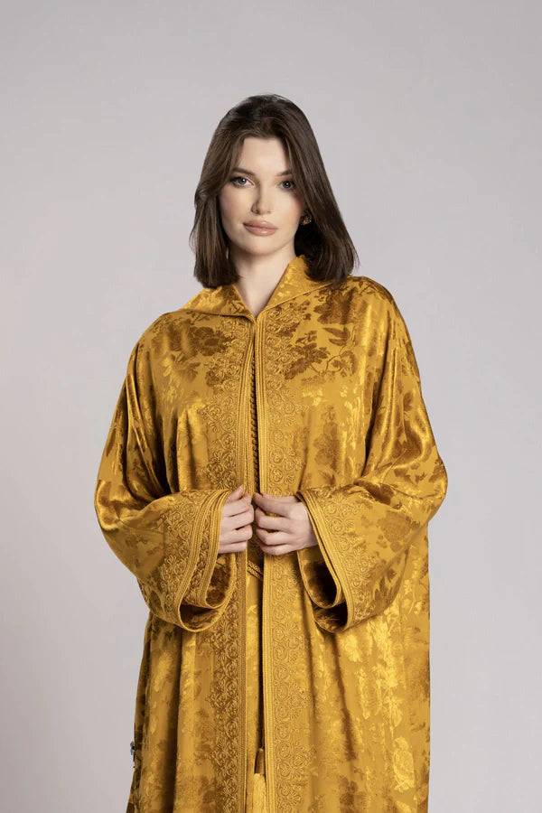 RMDML2501A-YELLOW HOODED MOROCCAN ELEGANCE ABAYA
