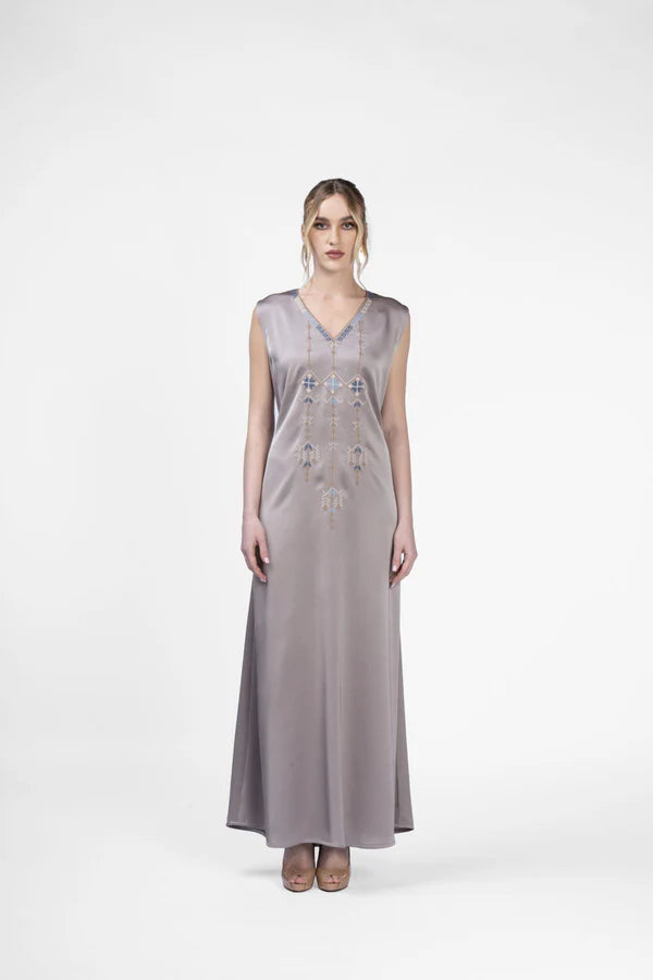 RMDJK2401-BG HERITAGE BLOOM HANDCRAFTED SILK ABAYA
