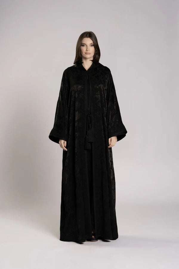 RMDML2501A-BLACK HOODED MOROCCAN ELEGANCE ABAYA