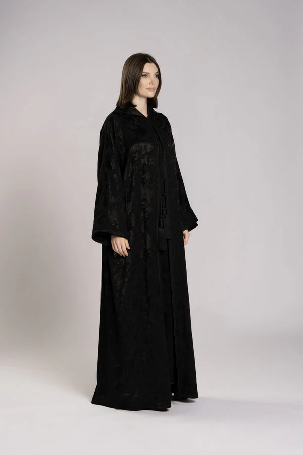 RMDML2501A-BLACK HOODED MOROCCAN ELEGANCE ABAYA