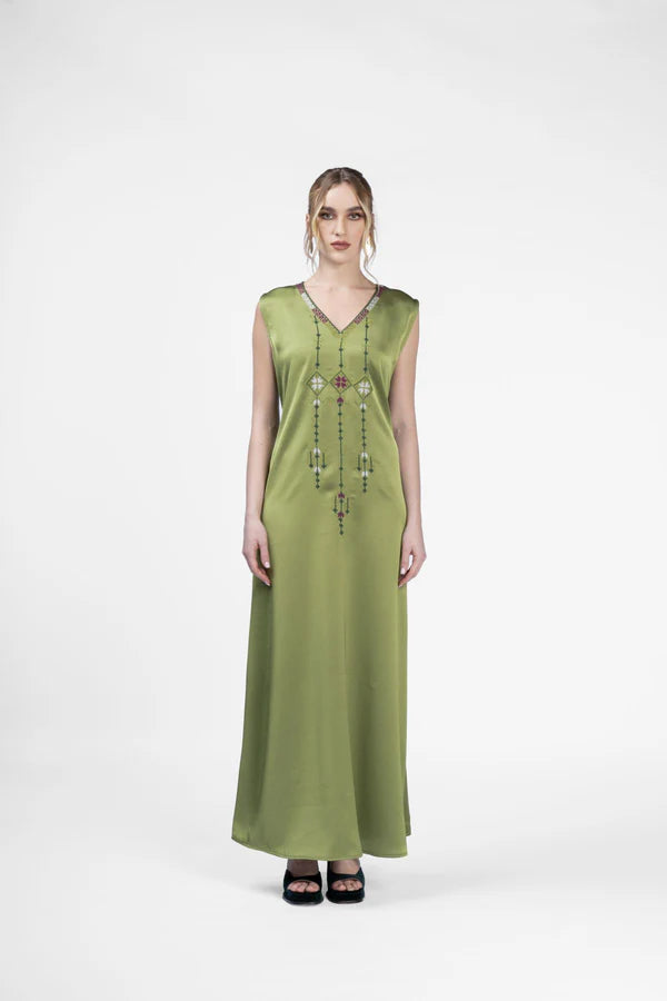 RMDJK2401-GREEN OASIS DREAM MULTICOLOR EMBROIDERY ABAYA