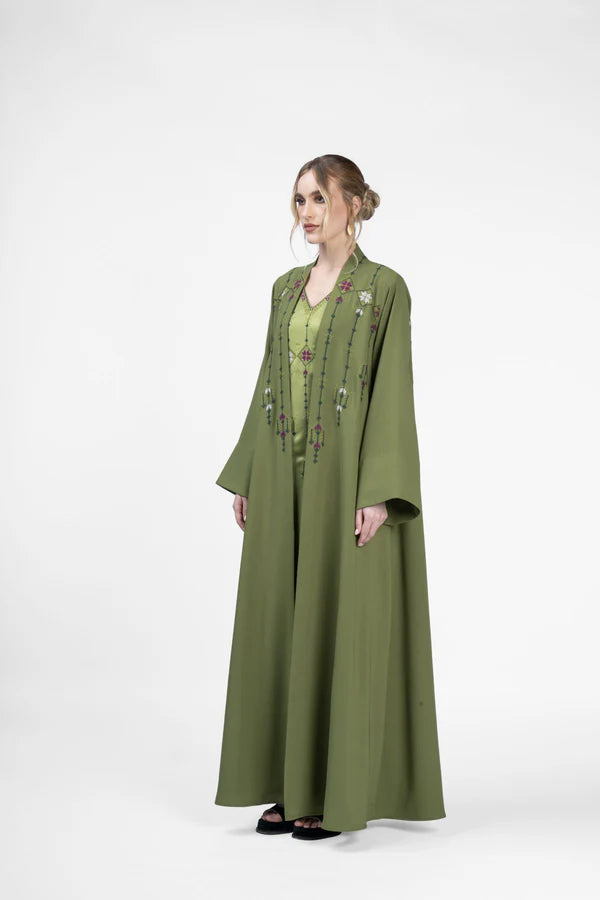 RMDJK2401-GREEN OASIS DREAM MULTICOLOR EMBROIDERY ABAYA