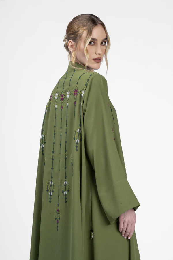 RMDJK2401-GREEN OASIS DREAM MULTICOLOR EMBROIDERY ABAYA