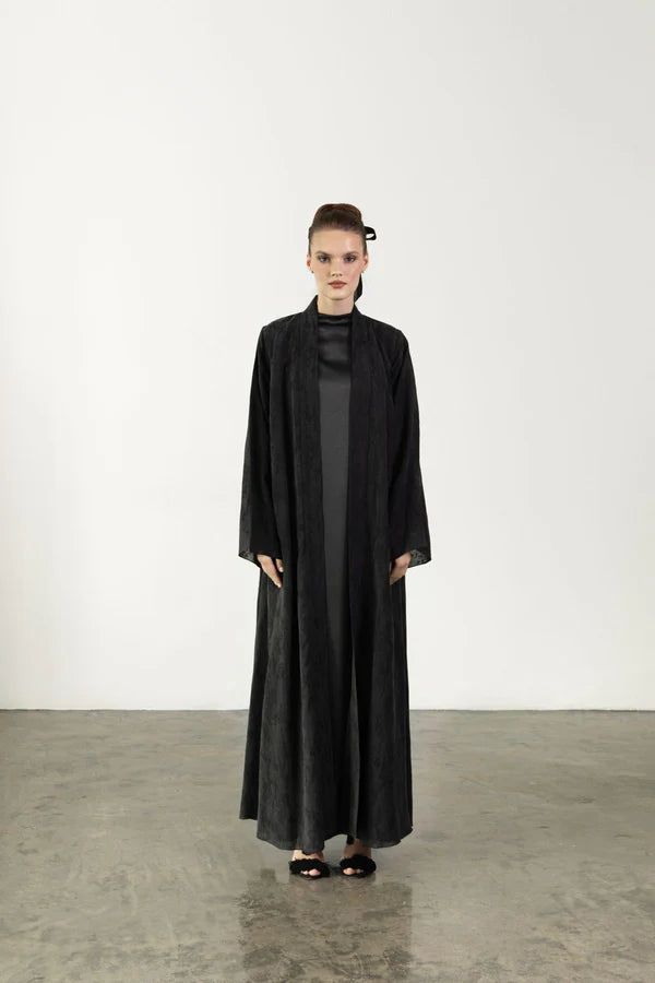 RTW2403-BLK BLACK JACQUARD LINEN ABAYA