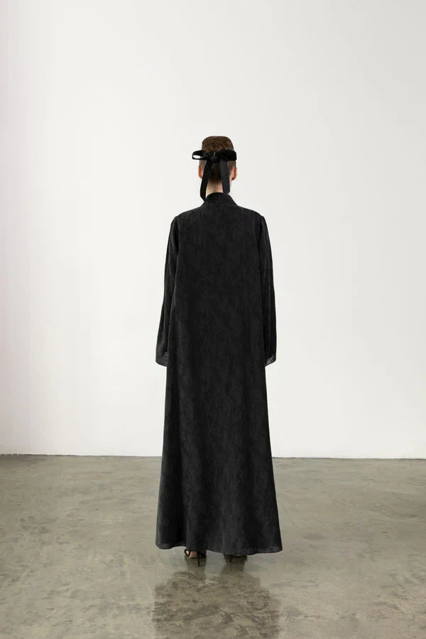 RTW2403-BLK BLACK JACQUARD LINEN ABAYA