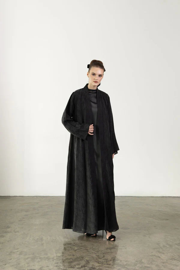 RTW2403-BLK BLACK JACQUARD LINEN ABAYA