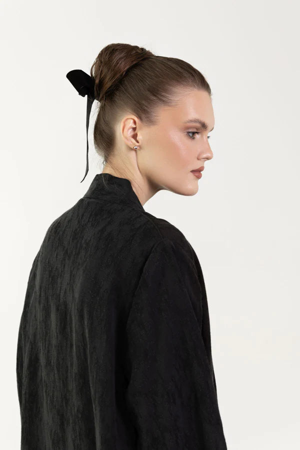 RTW2403-BLK BLACK JACQUARD LINEN ABAYA