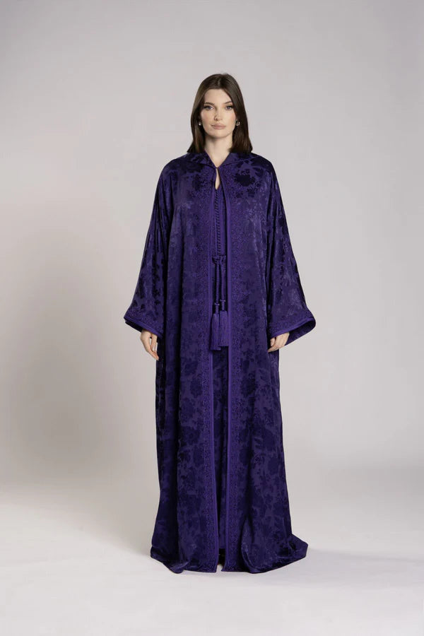RMDML2501A-PURPLE HOODED MOROCCAN ELEGANCE ABAYA