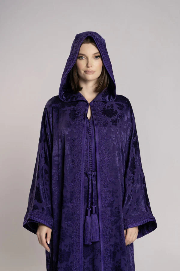 RMDML2501A-PURPLE HOODED MOROCCAN ELEGANCE ABAYA