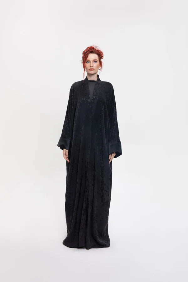 RTWS2403-FLARE KIMONO BLACK ENCHANTED AURA KIMONO ABAYA