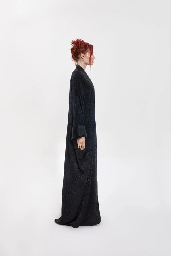 RTWS2403-FLARE KIMONO BLACK ENCHANTED AURA KIMONO ABAYA
