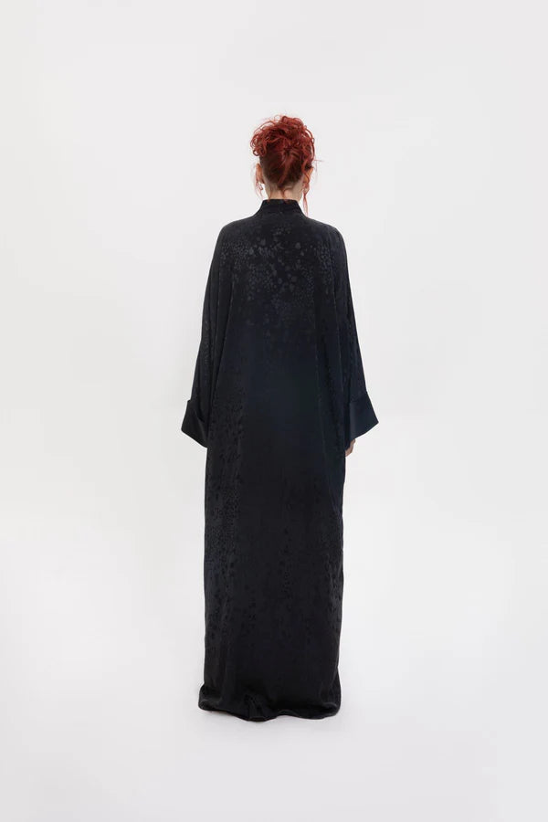 RTWS2403-FLARE KIMONO BLACK ENCHANTED AURA KIMONO ABAYA