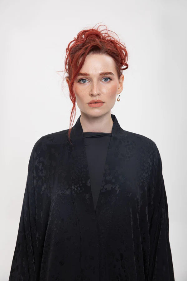 RTWS2403-FLARE KIMONO BLACK ENCHANTED AURA KIMONO ABAYA