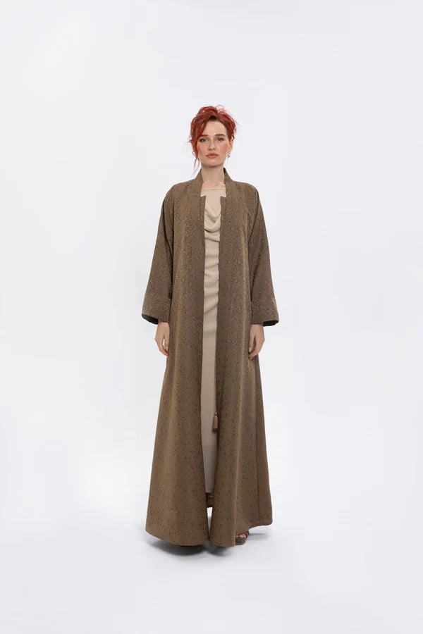 RTWS2401-BROWN WHISPERS OF ELEGANCE KIMONO ABAYA
